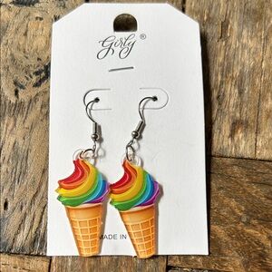 Rainbow Ice Cream Cone Acrylic Pierced Earrings NEW